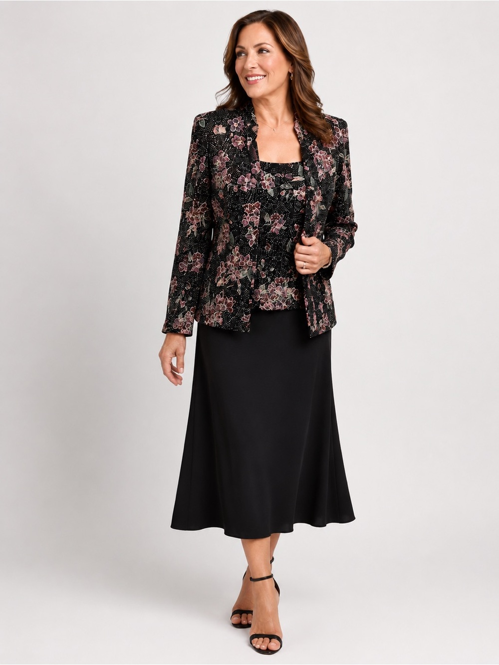 Alex Evenings Medium 2 Piece‎ Floral Glitter Jacket Top Set Wedding Cocktail NWT